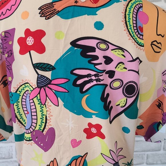 Sunburst Kiss Art to Wear All Over Print Top Blouse NEW L Dopamine Funky - Picture 4 of 7